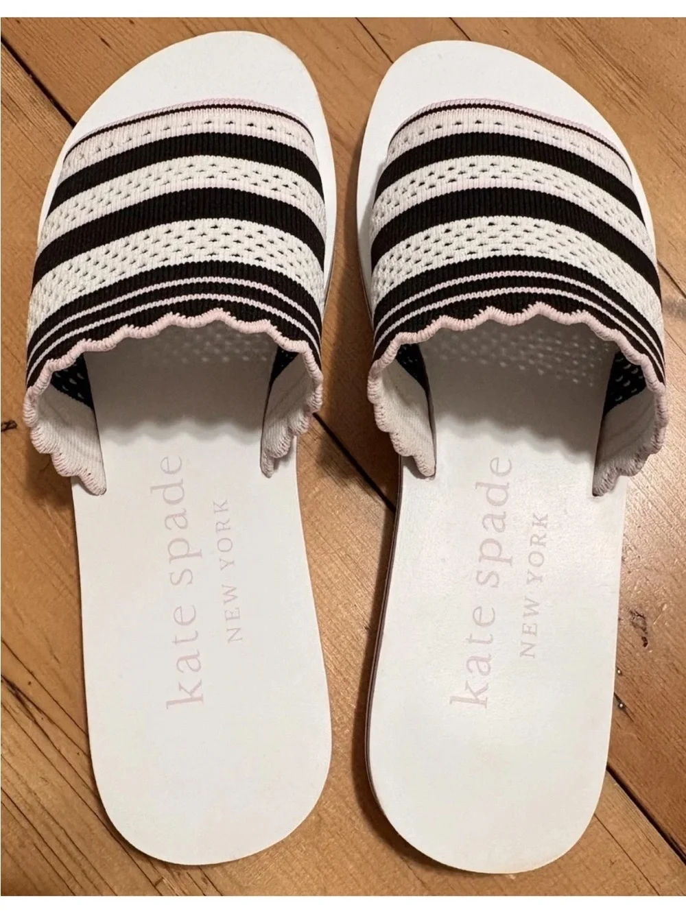 Kate Spade NY Festival Slide Sandal - 8.5 White Black Pink Knit Fabric